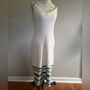 Universal Thread White Crochet Maxi Dress with Pastel Trim